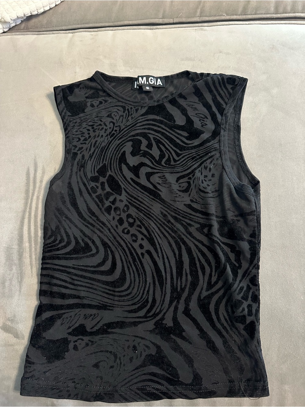 I.AM.GIA Black Velvet-Print Sleeveless Tank
